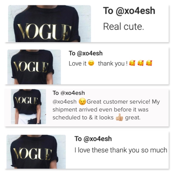 VOGUE Gold Print Black Tee Shirt Crew Neck - Picture 7 of 8